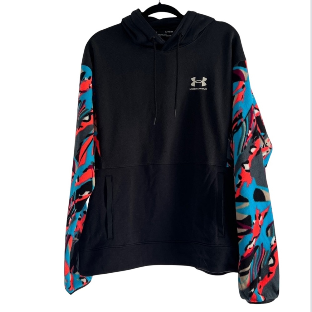 UNDER ARMOUR Black Blue Pink Fleece Loose Fit Hoodie - Men's Size XL - Picture 1 of 9